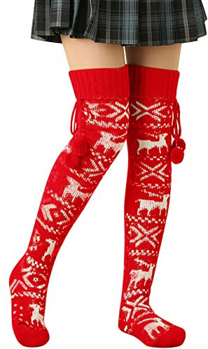 Genérico Panty Termico Translucido Calcetin Navidad Grande Medias de punto sobre la rodilla de Navidad informales para mujer, calcetines de pila de de lana Medias Rejilla Mujer (A, One Size)