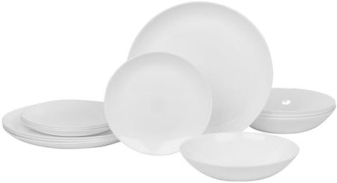 Queensway Home & Dining 12/24pc White Opal Glass Dinner Set - Dishwasher, Microwave, Freezer Safe, Elegant Plates & Soup Bowls - Multiple Design Options for Every Occasion