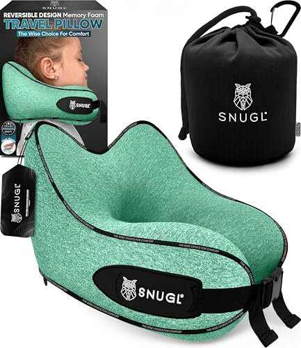 SNUGL Reisekissen für Kinder – Memory-Schaum Kinder-Nackenkissen für Reisen | Nackenstütze, Kinder-Reisekissen für Flugzeuge | Kinder-Reisekissen mit Tragetasche und Clip | Kinder Flugreise Essentials