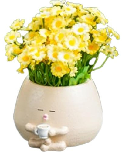 Cute Plant Pots - Resin Small Creative Desk Planter | Cute Succulent Plant Flower Pot Small Garden Statue Plant Holder with Drainage Holes for Plants Succulent Cactus