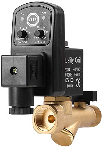 G1/2 DN15 Zeitgesteuerte Ablassventil, Automatisches Elektronische Ablassventil, Ablaufhahn aus Messing Programmierbar, Magnetventil Entleerungsventil, für Kondensatmanagement Luftkompressors (AC230V)