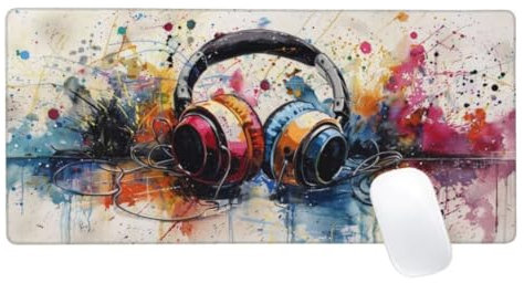 Large Gaming Mouse Pad 1600x800, Color Mouse Mat Earphone Mouse Pad with Stitched Edges, Office Desk Mat, Extended XXL Mousepad with Anti-Slip Base, Desk Pad for Keyboard Decor, Gifts for Women Z2-656