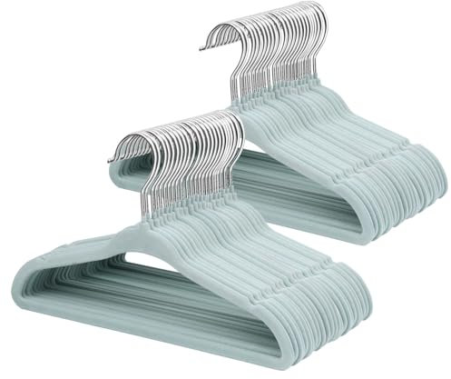 ManGotree Baby Samt Kleiderbügel, Säuglings- und Kleinkinderbügel, rutschfeste Kinderbügel, Ultra-schlanke platzsparende Kinderbügel, robuste Kleiderbügel, Packung mit 48 (Blau)