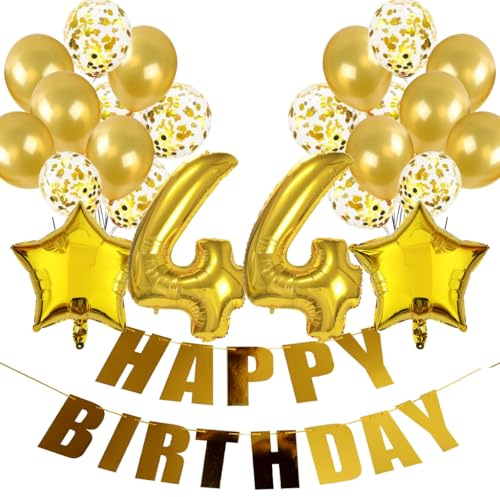 Conruich Geburtstagsdeko 44 Jahre Frau, Luftballon 44. Geburtstag Deko Gold, Folienballon 44 Geburtstag Mann Dekoration, Deko 44. Geburtstag Frauen, Happy Birthday Banner Deko 44 Geburtstag Männer