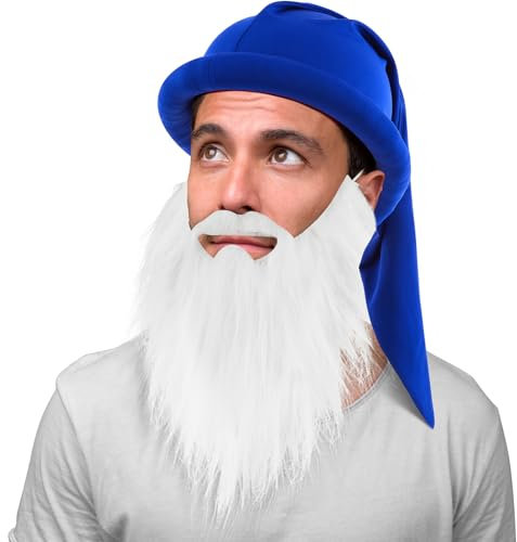Geyoga Zwergenmütze mit Bart Karneval Hut Zwerg Zipfelmütze Wichtelmütze Elfenmütze Lustige Zwerge Kostüm Accessoires für Fasching Karneval Umzug Verkleidung Cosplay Party Damen Herren(Blau)