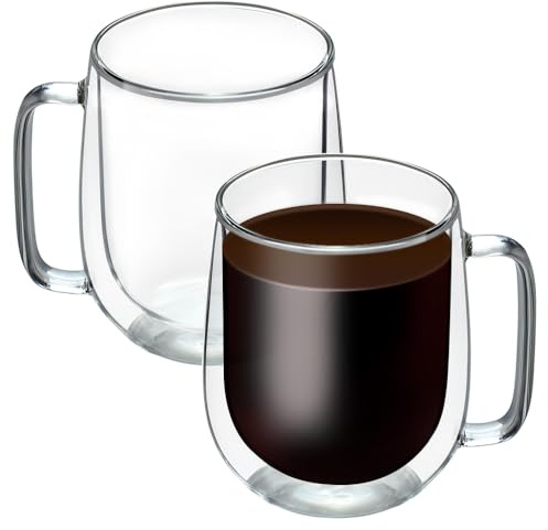 Kookia Double-Walled Glass Coffee Mugs with Handle in Gift Package -8oz, 2-Pack