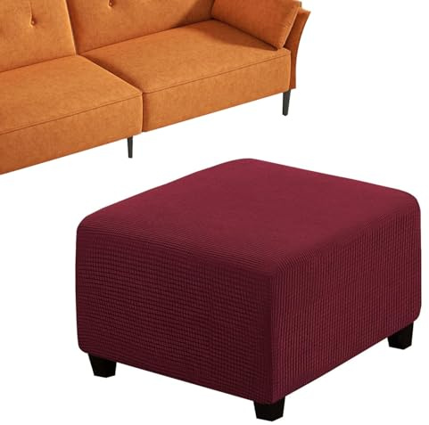 Hocker Husse 35x35 40x40 45x45 50x50 55x55 60x60 65x65, 70x70 75x75 80x80 85x85 90x90 95x95 100x100 105x105 110x110cm Quadratisch Ottomane Hocker-Bezug Überzug Hocker Protector Waschbar(Burgund,M(46-5