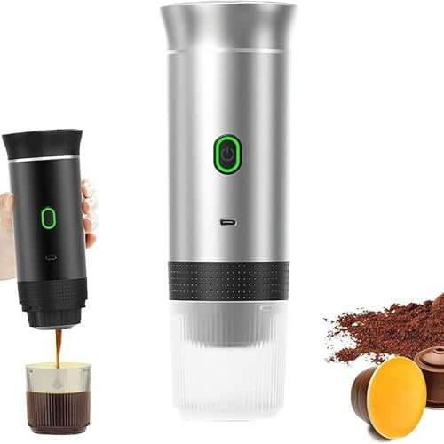 Auosxny Portable Espresso Machine, 3 in 1 Cordless Electric Coffee Maker, Self Heating Coffee Maker Compatible Ground Coffee, with USB-C, for Camping ,Travel, Office, Home(Silver)