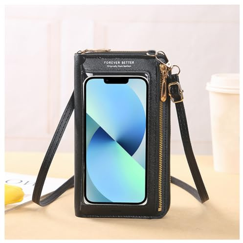 Hrlace Handytasche zum Umhängen Damen Handtasche Handy Umhängetasche Geldbörse Touchscreen Handytasche mit Geldbörse Damen Klein Crossbody Schultertasche PU Leder Handy Umhängetasche Schwarz