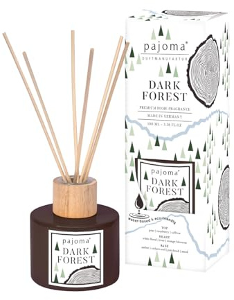 Raumduft Diffuser Dark Forest, 400 ml mit Stäbchen - Essential Oils Lufterfrischer in Geschenkverpackung | Kräftige Noten von Bergamotte, Orange & Lavendel | Wohn-, Schlaf-, Bad, WC, Hotel, Büro, Deko