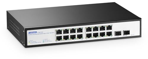 YuLinca Switch 18 Porte 2,5G, 16x2,5G + 2x10G SFP+, Switch 2,5 Gigabit per PC, Switch Ethernet Non gestito in Metallo Senza Ventola, Plug & Play, Silenzioso, Montaggio su scrivania/Rack