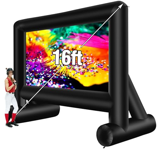 AZXRHWYGS 16 Feet Inflatable Projector Screen Outdoor Inflatable Movie Screen with Blower Carry Bag - Front and Rear Projection Blow Up Screen for Backyard Movie Night Pool Party