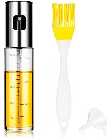 Spray Huile Cuisine 100ML, Vaporisateur Huile d’Olive friteuse sans Huile, Huile en Verre avec Distributeur, Accessoires Friteuse sans Huile, Spray de Cuisson pour Salade, Pizza