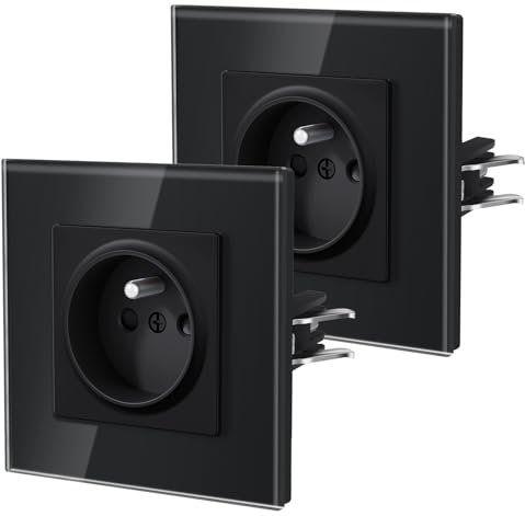 BSEED Prise Murale, Verre Prise de Courant avec griffes, Norme Française 16 A 250V,adapté à l'hôtel de bureau à domicile, 86MM, Noir, 2Paquets