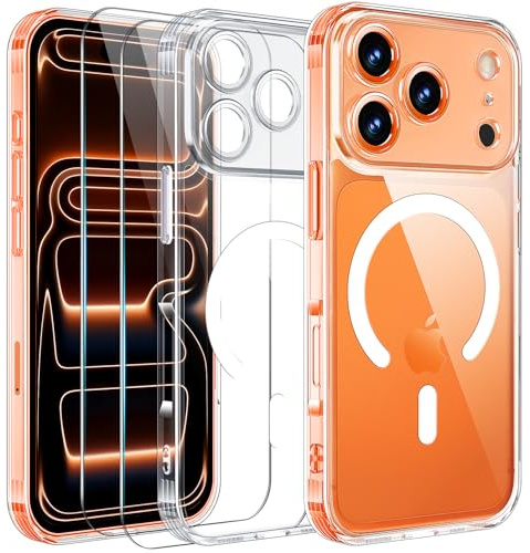 Yohii 3 in 1 Magnetica Cover per iPhone 17 Pro con 2 Pezzi Vetro Temperato [Protezione Fotocamera] Compatibile con Mag-Safe, Custodia Antiurto di Livello Militare, Trasparente
