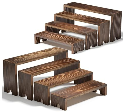 KOSLEOW Alzata in Legno Massello 4 Ripiani, Porta Profumi, Espositore per Buffet, Supporto Display per Dolci, Collezioni, Figura, Libri, Cosmetici, Mensola Decorativa per Casa