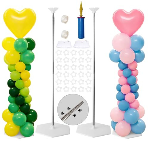 BUERPINKING Ballongsstativ, 2 st, 2 m, justerbar ballongstativ, 2 ballonghållare, 2 rullar tejp, för ballonger med teleskopdesign och ballongpump, ballongstativ för golv, födelsedag, bröllop, babyfest