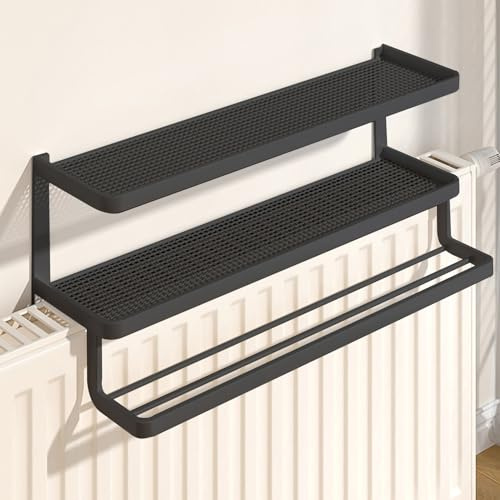 Schwebende Heizkörper-Regal Heizung Ablage mit Wäscheständer Heizkörperverkleidung Heizkörperabdeckung Oben Metall 15cm Tief Heizungsregal für Wohnzimmer Schlafzimmer(Schwarz,15x40 cm/5.9x15.7 in)