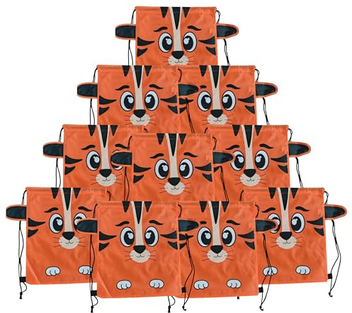 Pack de 10 Mochilas Infantiles de Animales para Niños y Niñas - Tigre | Mochila de Guardería y Colegio para Merienda de 41x34 cm - Ideal para Detalle de Cumpleaños e Invitados