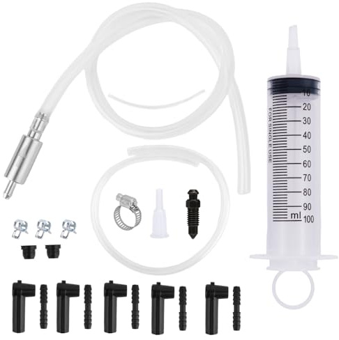 Fukaisu Kit de Purge Frein avec Clapet Anti-Retour, Outil de Purge 100ml Seringue 50cm Tuyau Pompe d'Extraction Liquide et Adaptateurs Inclus pour l'Entretien des Motos et Voitures