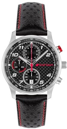 Audi 3102500500 Chronograph Sport Armbanduhr Uhr, Carbon/Leder, Herren, Silber/schwarz
