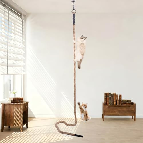 Novelfun Katzenkletterseil Jute Ø30mm Katzenseil mit Befestigungshaken 3 M | Kletterspielzeug für Katzen, strapazierfähig zum Kratzen und Klettern, Klettertau für Katzen, Wand- und Deckenmontage Indoor