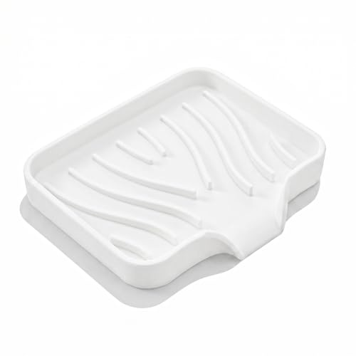Grevosea Sponge Holder for Kitchen Sink, 4.9x3.9 Inch Silicone Sponge Dish Soap Dish with Drainage Soap Holder for Shower Bathroom Scrubbers Kitchen Sink Organizer Accessories (White)