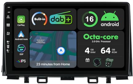 KEC [4G+64G-Dab] Android 16 Radio Coche para Kia Rio YB KX Cross Stonic 2016-2020 con Dab+|Carplay|Android Auto|DSP-IPS 9 Pulgadas Pantalla GPS Navegador con WiFi FM Bluetooth Mirror Link Cámara