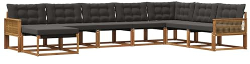 vidaXL Outdoor-Sofagarnitur mit Kissen 8 pcs Natürlich und Schwarz, Moderne Garten-Sofa-Set, robuster Akazienholz, Bequeme Liege, stilvolle Freizeitmöbel für draußen