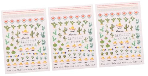 Tofficu Adesivi per Unghie Cactus 3 Pezzi in Plastico per Donne e Ragazze, Facili da Applicare Varietà di Motivi, per Feste di Natale e Uso Domestico