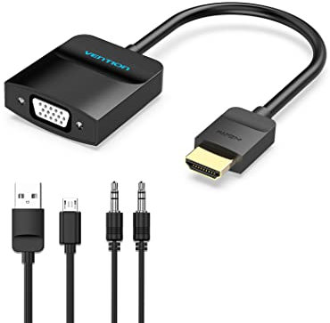 VENTION Adaptador HDMI a VGA, HDMI a VGA Cable HDMI a VGA 1080P Conversor HDMI VGA con Puerto de Audio Jack 3,5 mm para PC, TV, Monitor etc(0.15m/0.5ft)
