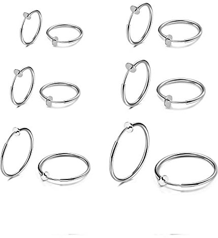 Leeq Fake Ohrringe 6 Paar, mehrere Größen, fake Piercing für Ohren, Nase, Lippen, Clips, Creolen