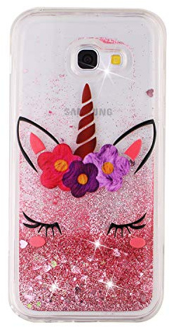 CUAgain Kompatibel für Samsung Galaxy A3 2017 Hülle Silikon Glitzer Flüssig 3D Transparent Wasser Hüllen Durchsichtig Bling Bumper Handyhülle Case Cover Mädchen Damen,Rosa Einhorn