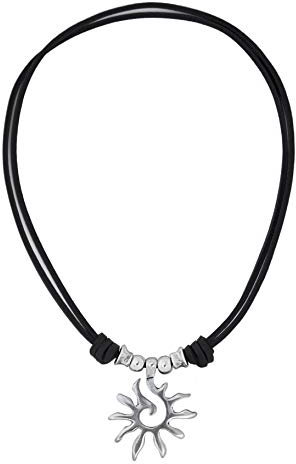 Beau Soleil Jewelry Lederkette Damen Halskette mit Anhänger Sonne längenverstellbar (Schwarz)