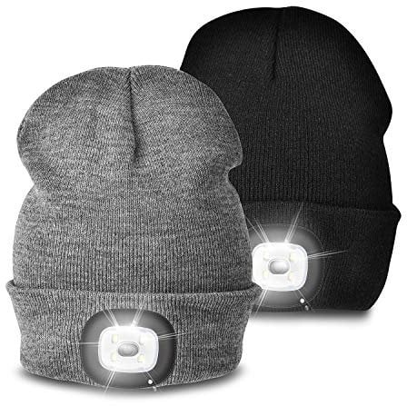 Unisex 4 LED Lighted Beanie Cap, USB Rechargeable Running Hat Super Bright Hands Free Headlight Torch Hat, Headlamp Hat for Running Hiking,Gifts for Dad Men Women