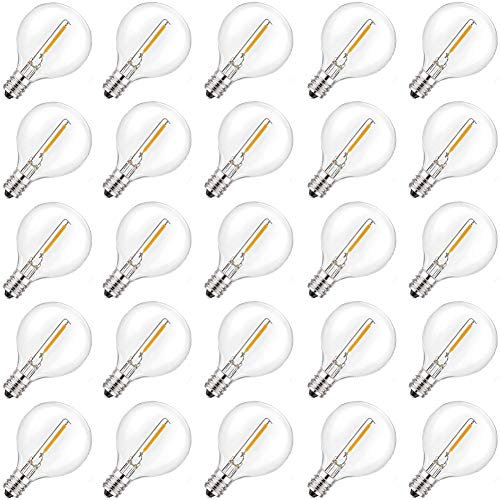 E12 LED Bulbs G40 LED Bulbs Outdoor 0.6W (Equivalent to 7W), Dimmable LED Globe Light Bulbs, Warm White 2700K, Energy Saving Bulbs for Outdoor String Lights Chandeliers Ceiling Fans, 220-240V, 25 Pack