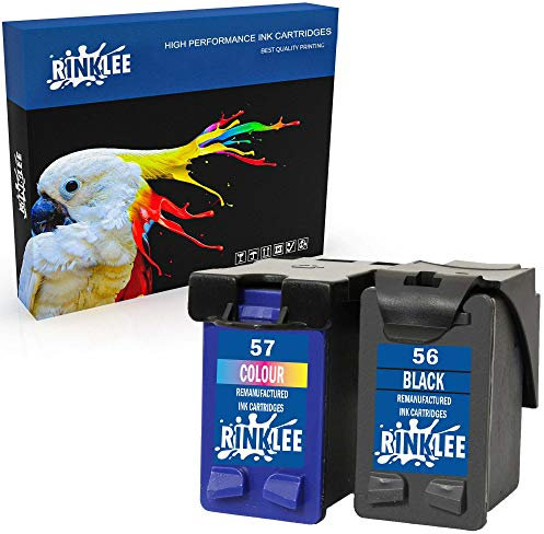 RINKLEE Wiederaufbereitete Tintenpatrone für HP 56 57 kompatibel mit HP Deskjet 450 5150 5550 9680 Officejet 4215 5610 6110 Photosmart 7260 7350 7450 7960 PSC 1210 1215 1315 2110 | 1 Schwarz, 1 Farbig