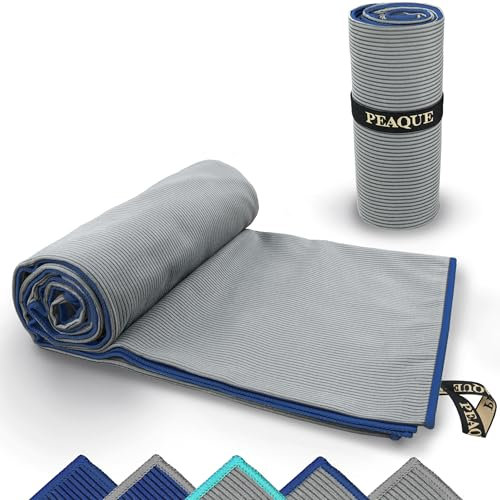PEAQUE Mikrofaser-Handtuch mit Struktur - leicht, kompakt, schnelltrocknend, XL - Badehandtuch, Reisehandtuch, Sporthandtuch - Grau/Navy, 200x100 cm