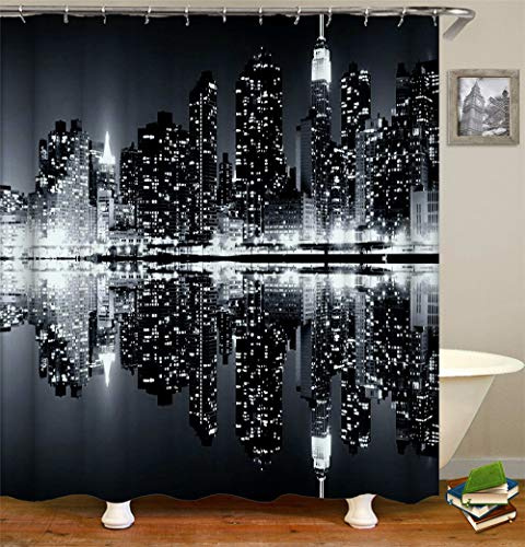 Chickwin Chickw1 Duschvorhang mit 12 Ringe, Polyestergewebe Wasserdicht Anti-Schimmel Maschinenwaschbar Duschvorhang Bad Vorhang für Badewanne Duschen Badezimmer Dekorative (New York,180x200cm)