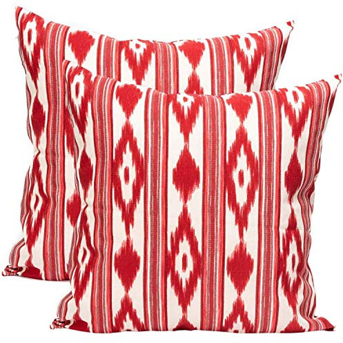 TRESMESTRES Fundas de Cojines para Sofá de Jardín, Salón y Terraza - Ikat Mediterráneo - Cubiertas de Cojines para Sofá Grandes y Pequeñas - Funda de Cojín 50x50 cm - Set de 2, Rojo