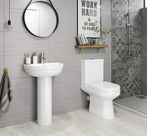 Nabis Modern Round Designer Style Basin & Pedestal + 4 Piece Toilet Pan & Cistern Set Bathroom Suite including Luxury Soft Close & Monoblock Basin Mixer