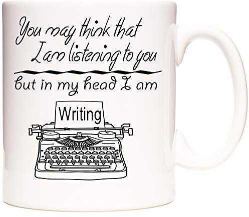 KAZMUGZ Writer Author Mug, You May Think That I Am Listening to You But in My Head I Am Writing (Typewriter). Writer's 11oz Ceramic Coffee Mug/Tea Cup. Gift for Journalists and Writers