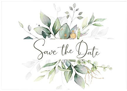 Fabelhafte Dinge Save the Date Postkarten (25/50 Stk.) Hochzeit Wir heiraten Einladung klassisches Design in grün-gold (50iger-Set)