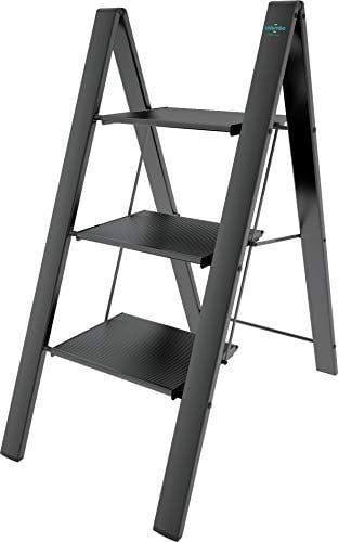 Anodized Aluminium Steps Stool Leonardo 3 Black