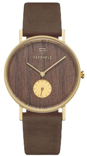 Frida Walnuss (dunkel) Elegante Uhr mit Edelstahlkorpus und Echtholz Zifferblatt - Modernes Design aus Walnuss Holz