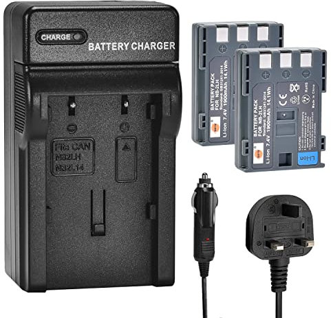 DSTE NB-2LH NB-2L (1900mAh/7,4V) Kit de batterie et chargeur compatible avec Canon PowerShot G9, S40, VIXIA HF R11, HV40, DC320, EOS 400D