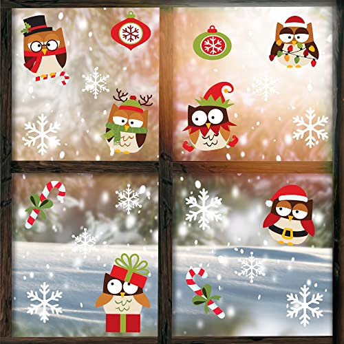 Glitzkind Fensterbilder Weihnachten Eule | Weihnachtsdeko Fenster-Sticker Fenster-Deko zu Weihnachten für Kinder Weihnachts-Deko | Dekoration fürs Kinderzimmer Draußen | Winterdeko Fensterdeko