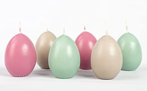 INNA-Glas Ostereier Kerzen LEONITA, 6 Stück, altrosa-grau-minze, 6cm, 4,5cm, 7h - Made in Germany - Deko Kerzen
