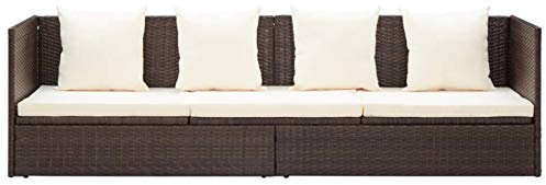 Gecheer Outdoor Lounge Bett mit Kissen Sonnenliege Gartenbank Gartenmöbel Sofa Liege Couch Sonnenbett Gartenliege Poly Rattan Braun