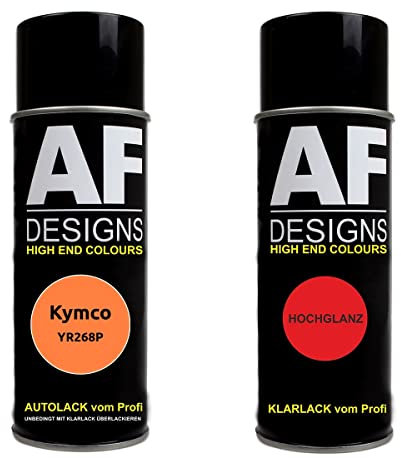 Alex Flittner Designs Motorradlack Spraydose Set für Kymco YR268P Orange Metallic Basislack Klarlack Sprühdose 400ml